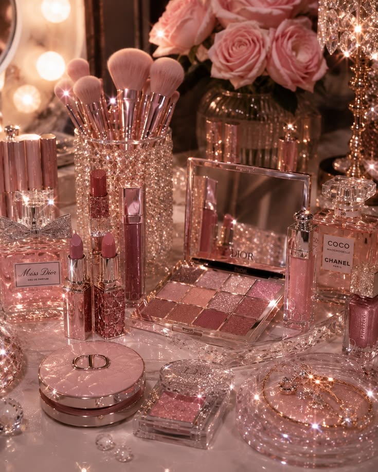 Đồ trang điểm gồm son môi, phấn mắt và các sản phẩm makeup