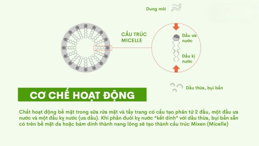 Cơ chế nước tẩy trang micellar water lấy dầu thừa và makeup khỏi bề mặt da