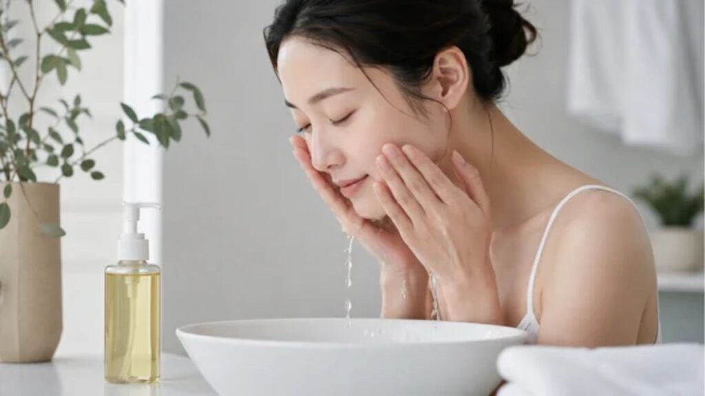 Quy trình double cleansing với nước tẩy trang và sữa rửa mặt