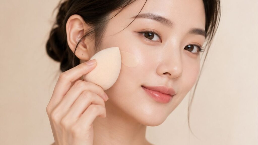 Nên dặm cushion bằng puff thay vì kéo miết trên da